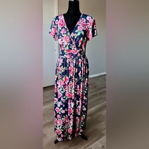 Floral Maxi Dress - Pink and Blue